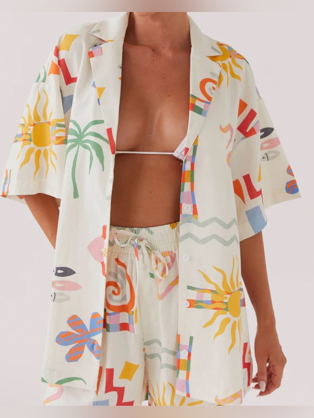 Peppermayo Multicolor Abstract Printed Oversized Button Down Shirt - Size 2